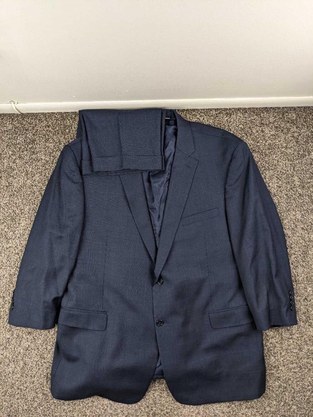 Jos A Bank Suit 50S Wool Signature Collection Glen Windowpane Plaid Blue 45x27